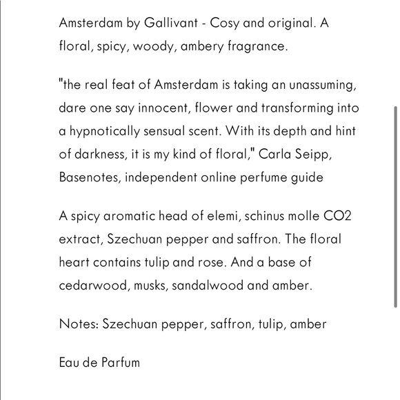 NIB Amsterdam Eau De Parfum by Gallivant 1.01 FlOz - Picture 3 of 3